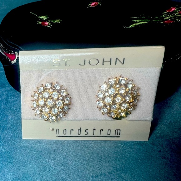 St. John Crystal and Gold Clip Earrings - Picture 1 of 2
